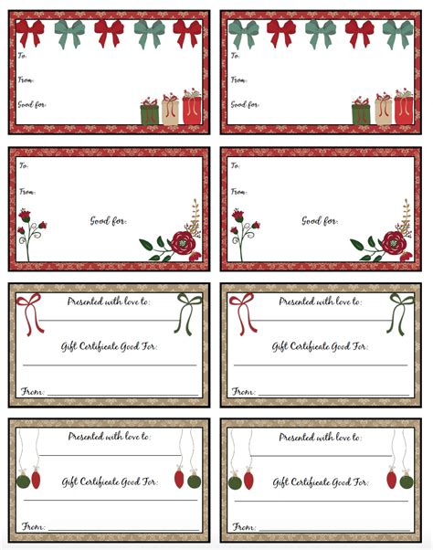 christmas gift card templates  printable