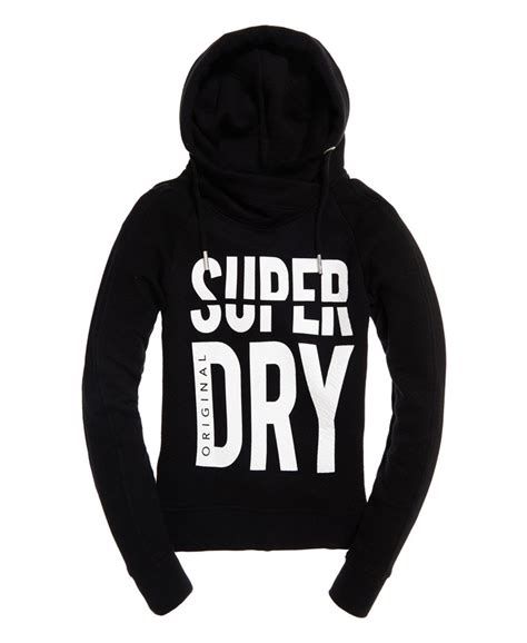 womens dimension panel sport crop hoodie in black superdry