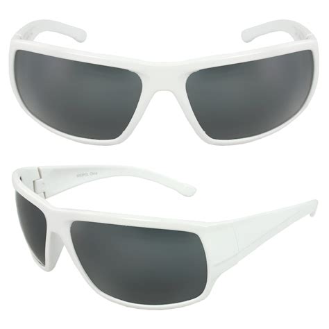 Polarized Wrap Around Fashion Sunglasses White Frame Smoke Lenses For