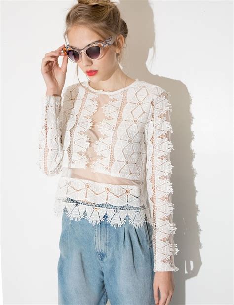 white crochet crop tops luxury white crochet top long sleeve of