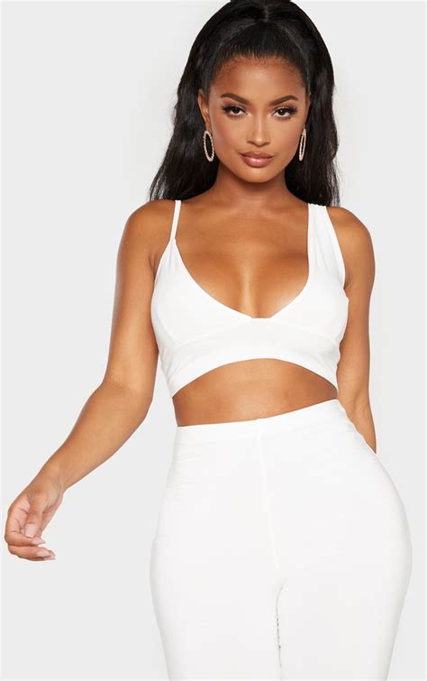 Shape Cream Plunge Strappy Crop Top Curve Prettylittlething
