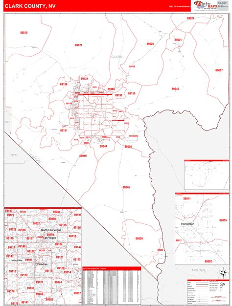 clark county nv zip code wall map red  style  marketmaps mapsales