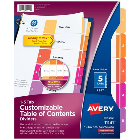 avery dividers  tab template