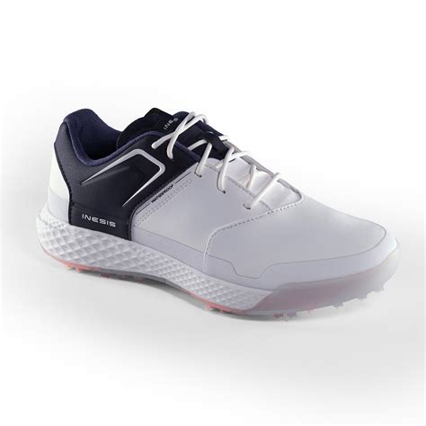 ladies grip waterproof golf shoes white  navy inesis decathlon