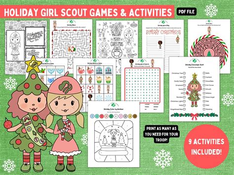 girl scout holiday activity coloring pages girl scout troop etsy