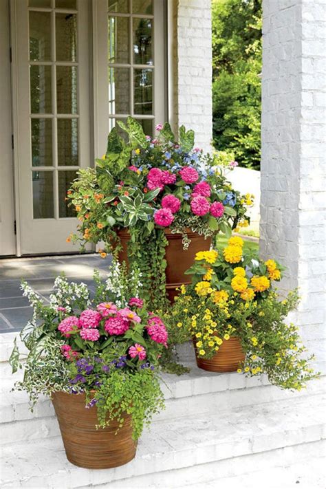 cozy flower planter ideas  front porch  container garden