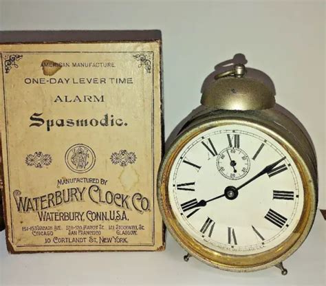 antique waterbury spasmodic mechanical peg leg alarm clock working  box  picclick