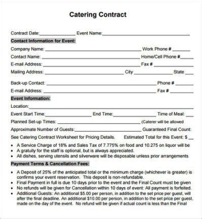 catering contract sample catering starting  catering business