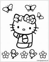 Kitty Hello Pages Coloring Butterflies Color sketch template