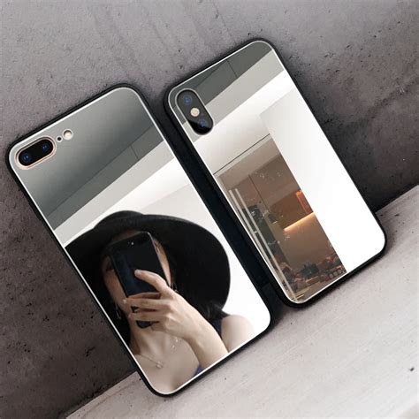 luxury clear makeup mirror phone case  iphone      hard tempered glass  cover