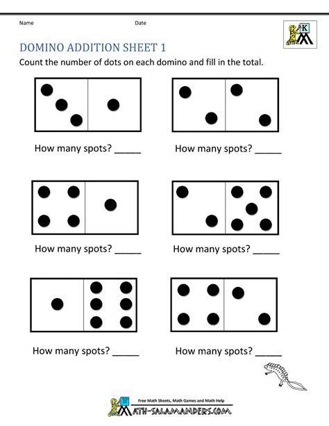 domino addition worksheets  grade