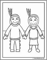 Coloring Indian Native Sheet Thanksgiving Pages Girl Boy Indians Print Pilgrim Fun Colorwithfuzzy sketch template