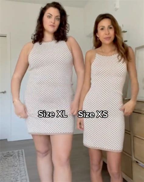 xl vs xs friends demonstrate how the same outfit looks on their