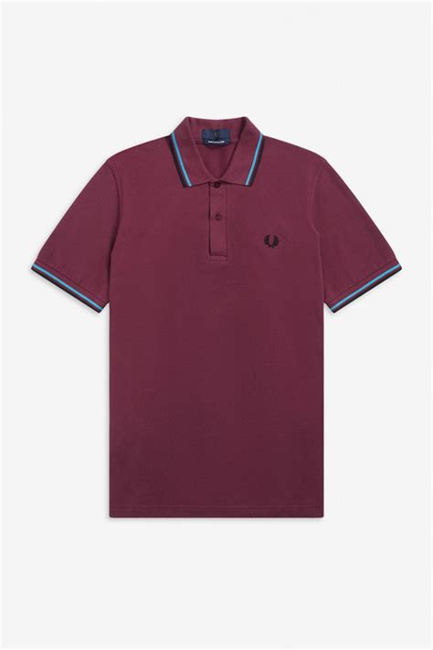 fred perry laurel collection twin tipped polo shirt aubergine cyan