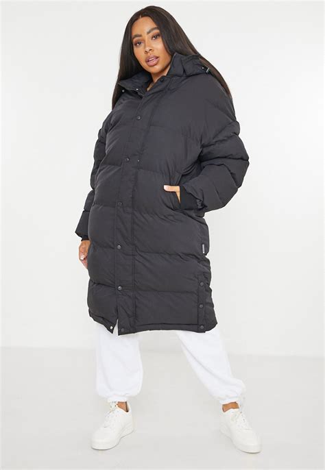plus size black longline puffer jacket missguided