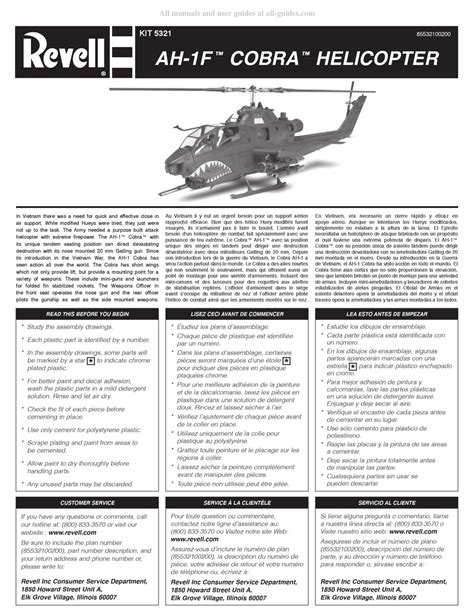 Revell Ah 1f Cobra Helicopter Quick Start Manual Pdf Download Manualslib