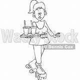 Carhop Outlined Skating Waitress Djart Tray sketch template