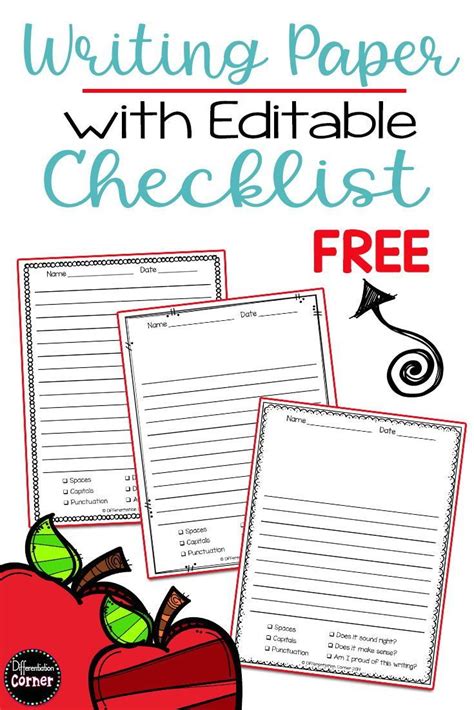 writing paper  editable writing checklist writing checklist