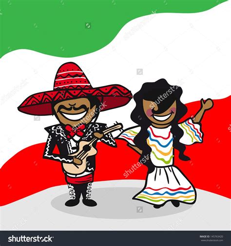 mexican man  woman playing guitar  front   flag  mexico stock photo edit
