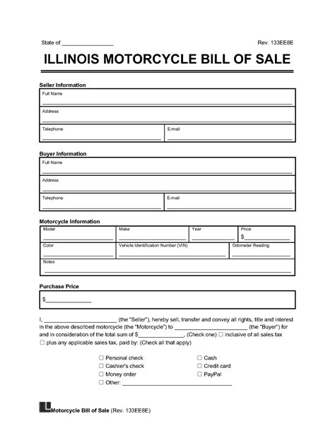 illinois motorcycle bill  sale legal templates