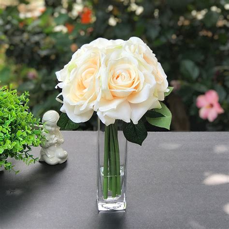 Enova Home Artificial Open Rose Silk Flowers In Clear