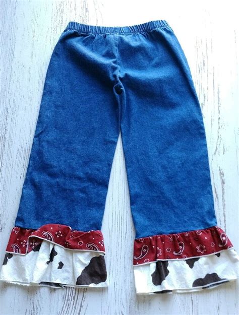 ann loren girls 6x pants cowgirl cow print red bandanna paisley ruffle