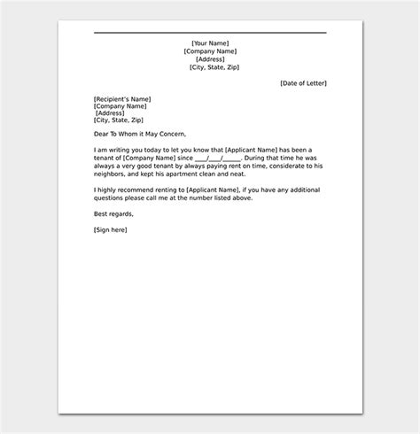 tenant reference letter   write  format samples