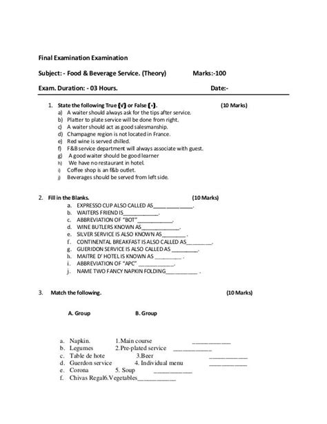 fb service final examination question paper