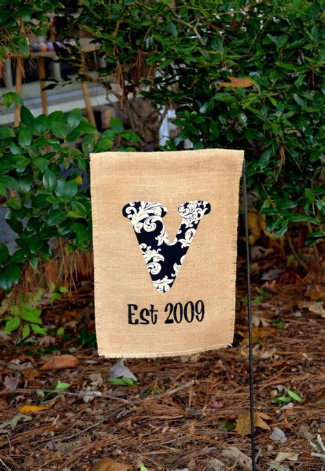 monogrammed burlap garden flag  double  dotdotdotembroidery