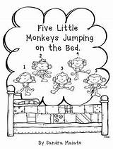 Monkeys Jumping Little Bed Five Pages Coloring Template Monkey Sheet Ten sketch template