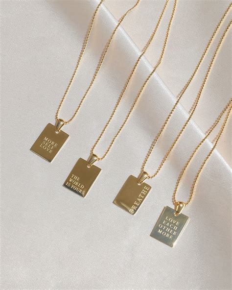 gold rectangle pendant necklace engraved letter necklace etsy