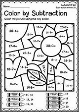 Grade Math Subtraction Color Worksheets Fall Coloring 2nd Addition 1st Printable First Pages Autumn Choose Board Sight sketch template