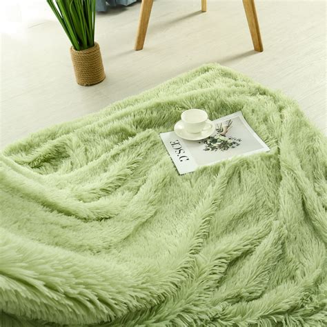 shaggy faux fur blanket ultra soft fiber throw blankets light green