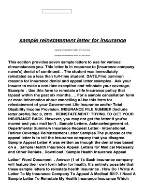 sample reinstatement letter  health insurance fill