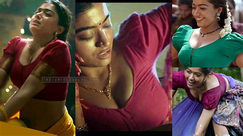 Rashmika Mandanna Pushpa Telugu Movie Sari Cleavage Photos Hd Caps