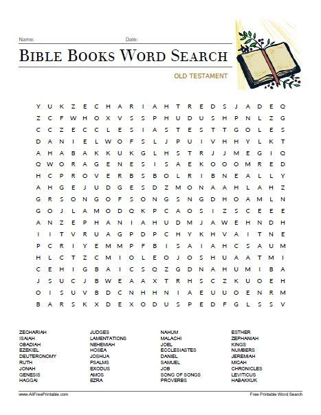 bible books word search  printable