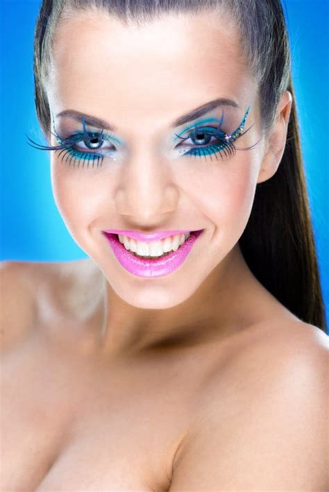 smiling makeup model  extreme makeup stock image image  close eyelashes