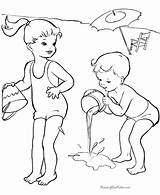 Coloring Pages Summer Safety Library Clipart Colouring Playing Children Beach sketch template