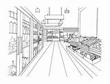 Supermarket Grocery Store Hand Interior Illustration Drawn Outline Premium Vector Preview sketch template