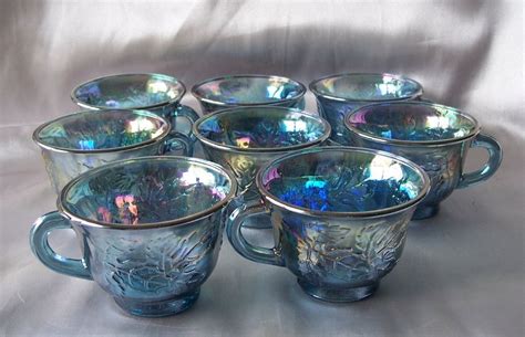 Eight Indiana Blue Carnival Glass Punch Cups From Colemanscollectibles