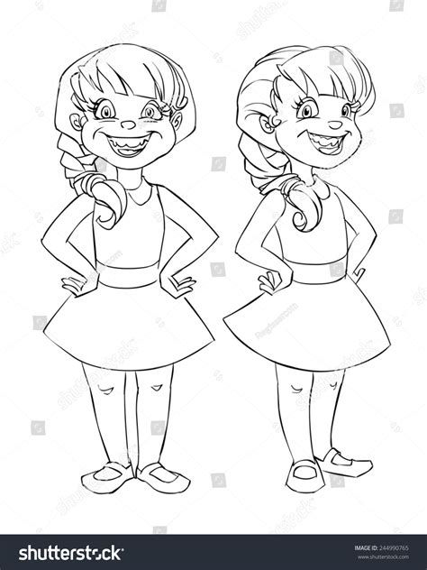 coloring page happy girl illustration   children