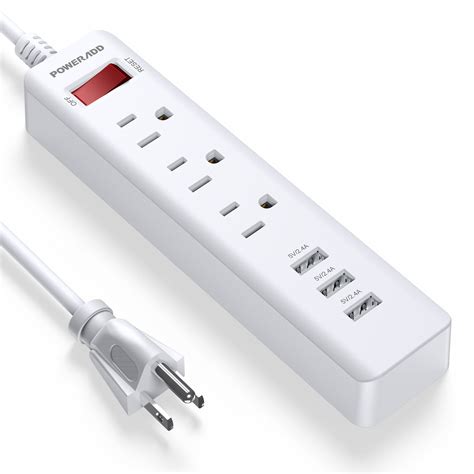 poweradd  outlet surge protector  usb ports power strip  ft heavy duty extension power