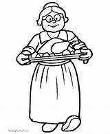 Coloring Pages Grandparents Thanksgiving Sheets Printable Dinner Lady Cooking Cook Turkey Holiday Print Pilgrim Printables Color Clipart Colouring Kids Grandmother sketch template