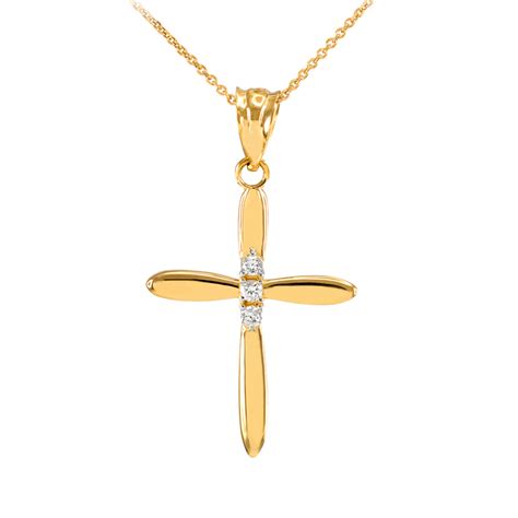 elegant yellow gold diamond cross pendant necklace
