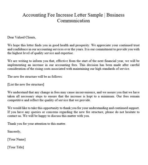 accounting fee increase letter sample culturo pedia