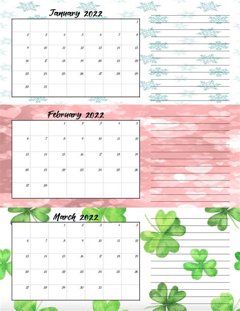 printable  quarterly calendars  designs