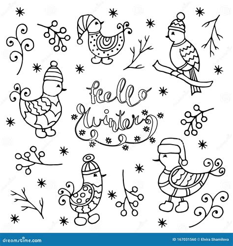 set  winter birds coloring page stock illustration illustration