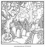 Crypts Pumpkins Outlined Coloring sketch template