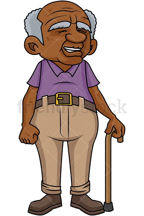 Black Old Guy With Walking Stick Cartoon Vector Clipart