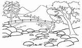 Pemandangan Mewarnai Broonet Gunung Sungai Mewarna Pantai Contoh Bunga sketch template